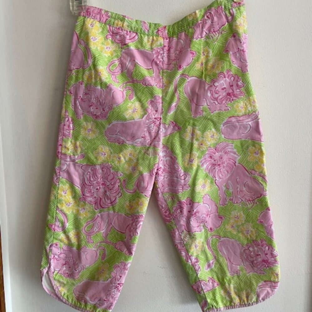 LILLY PULITZER Lion Cub Loungin' Lions Pink Green Elastic Waist Pants G…